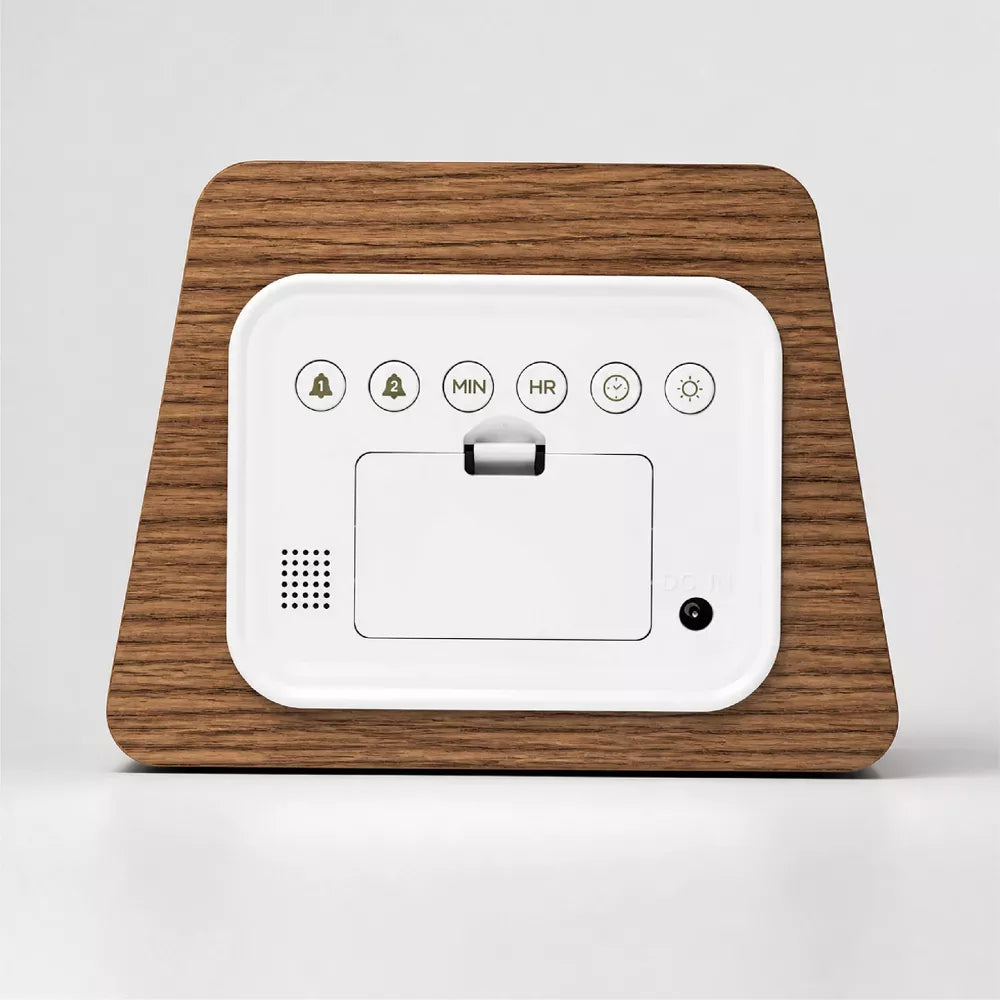 Digital Alarm Clock Wood Laminate LED Table Clock Dual Alarms Adjustable Brightness & Customizable Snooze with Time Memory Backup