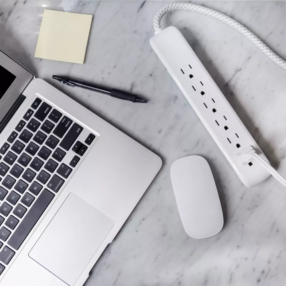 Surge Protector Power Strip 6 Grounded Outlets 6ft Braided Cord 1080J Surge Protection with Flat Space-Saving Plug
