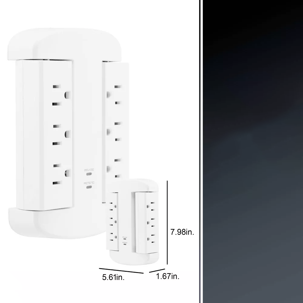 Surge Tap Wall Extender 6 Swivel Grounded Outlets with 980J Surge Protection & Indicator Lights