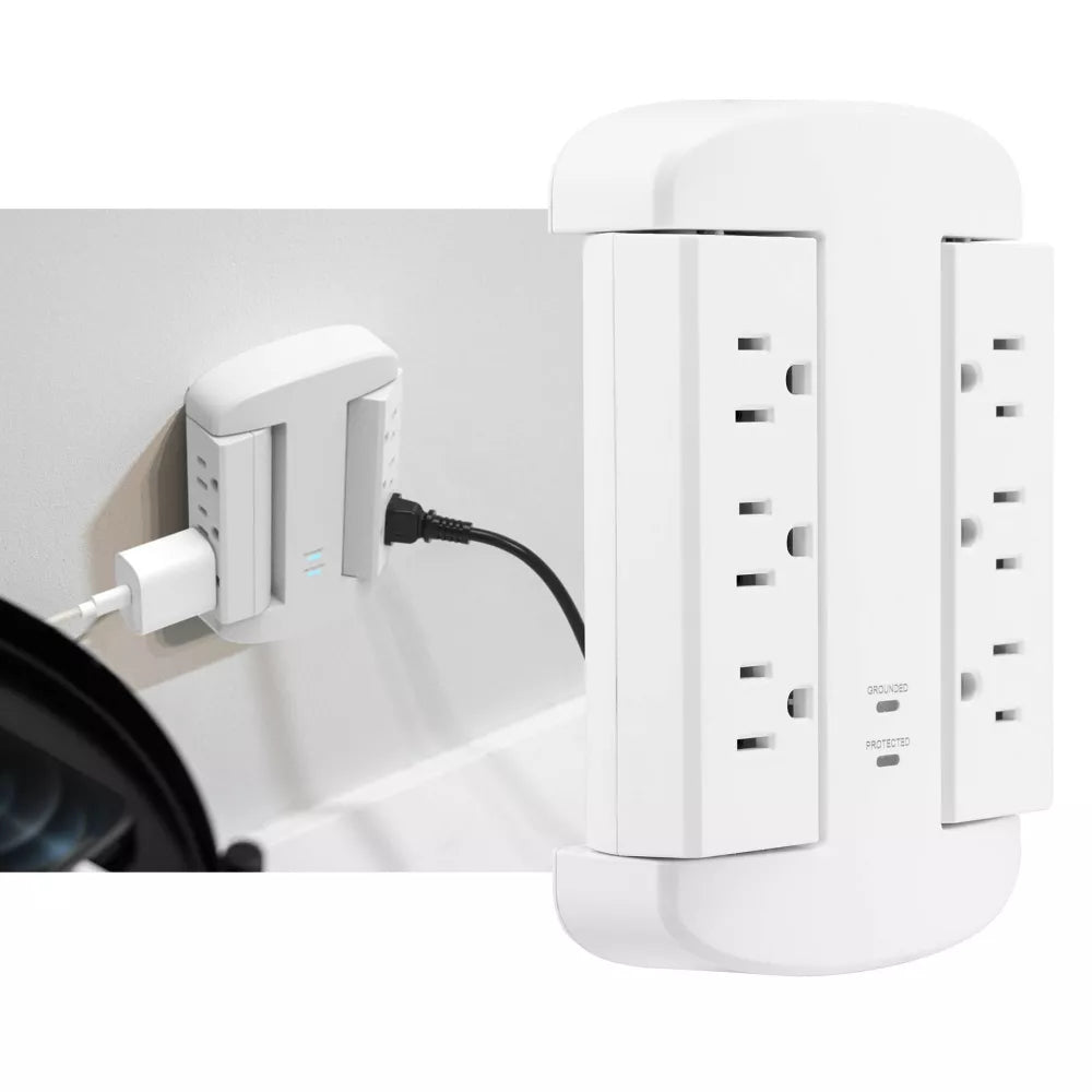Surge Tap Wall Extender 6 Swivel Grounded Outlets with 980J Surge Protection & Indicator Lights
