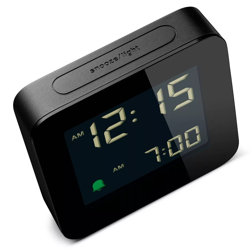 Digital Alarm Clock Square Negative LCD Display Crescendo Gradual Beep Alarm with 5-Minute Snooze & Temporary Backlight