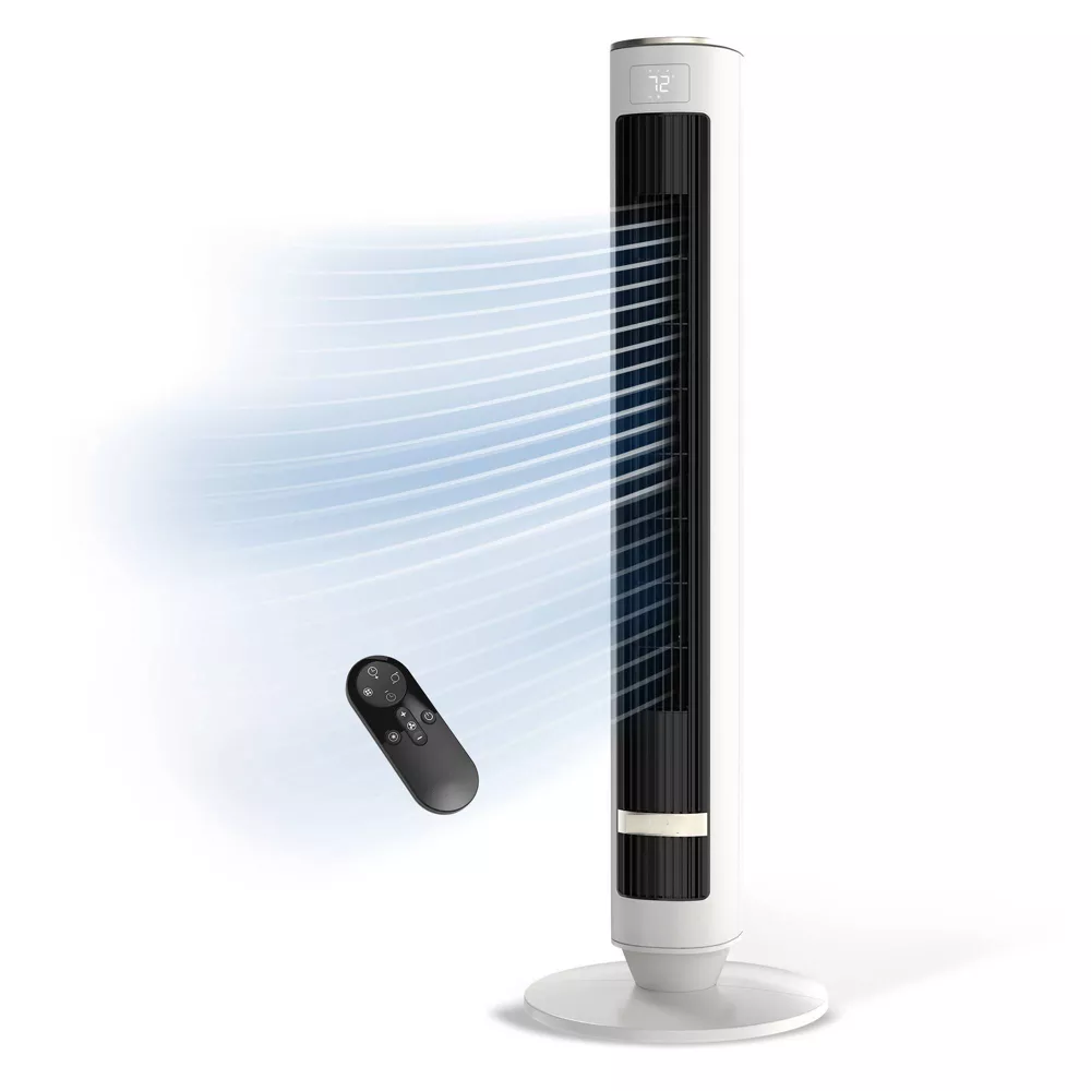 Electric Fan 40 Inch DC Oscillating Tower Fan 12 Speeds AI AirSense Auto Adjustment with Remote & 12H Timer
