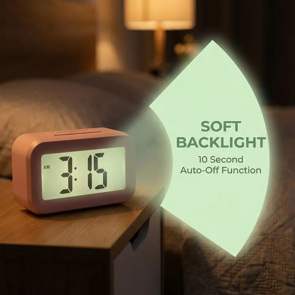 Digital Alarm Clock Battery Operated Large LCD Screen with Time Date Temperature Display Backlight & 5-Minute Snooze