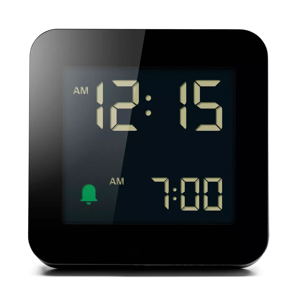 Digital Alarm Clock Square Negative LCD Display Crescendo Gradual Beep Alarm with 5-Minute Snooze & Temporary Backlight