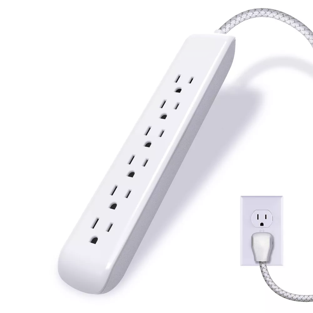 Surge Protector Power Strip 6 Grounded Outlets 6ft Braided Cord 1080J Surge Protection with Flat Space-Saving Plug