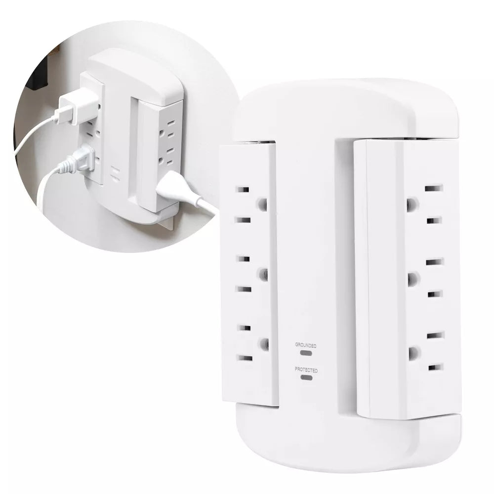 Surge Tap Wall Extender 6 Swivel Grounded Outlets with 980J Surge Protection & Indicator Lights