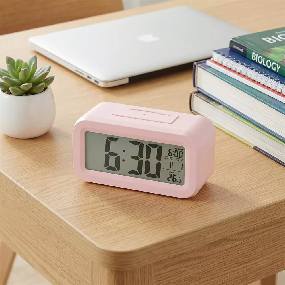 Digital Alarm Clock Battery Operated Large LCD Screen with Time Date Temperature Display Backlight & 5-Minute Snooze